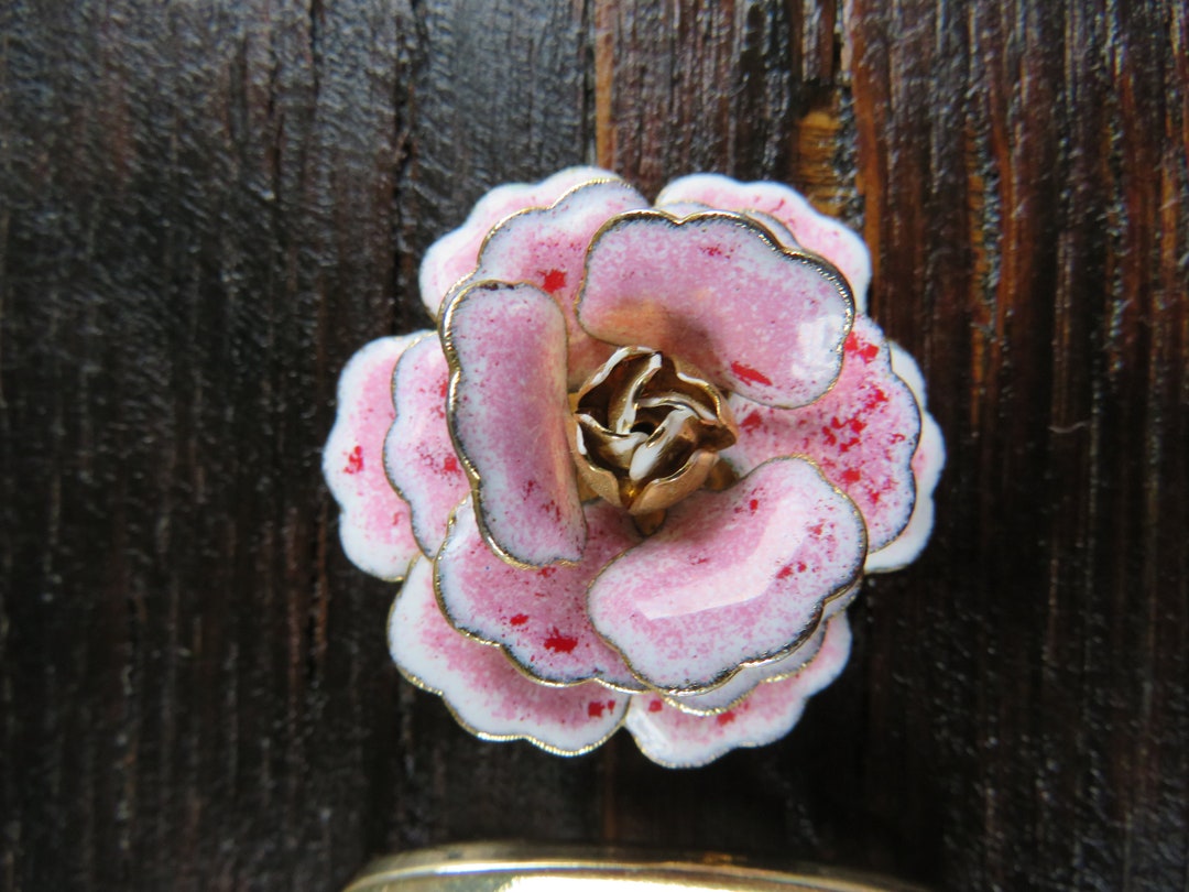 Broche Bouquet De Roses En Métal Doré Émaillé - Superbe Bijou Neuf Sans Emballage