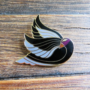 Laurel Burch CELAN Black Gray Gold Tone Bird Brooch Pin