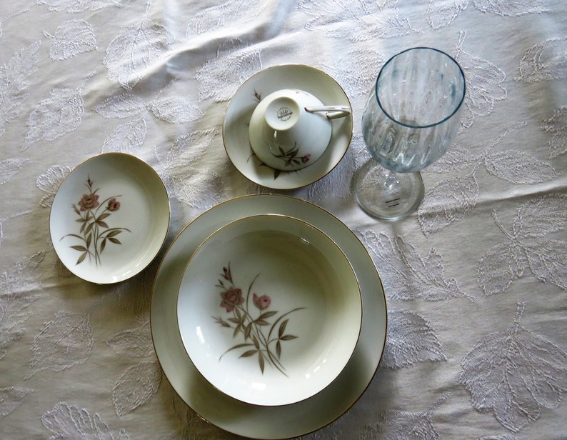 2 to 8 long stemmed pink rose with soft brown-gray leaves and stems Fine China -Royal Sovereign Blush Rose bread plates