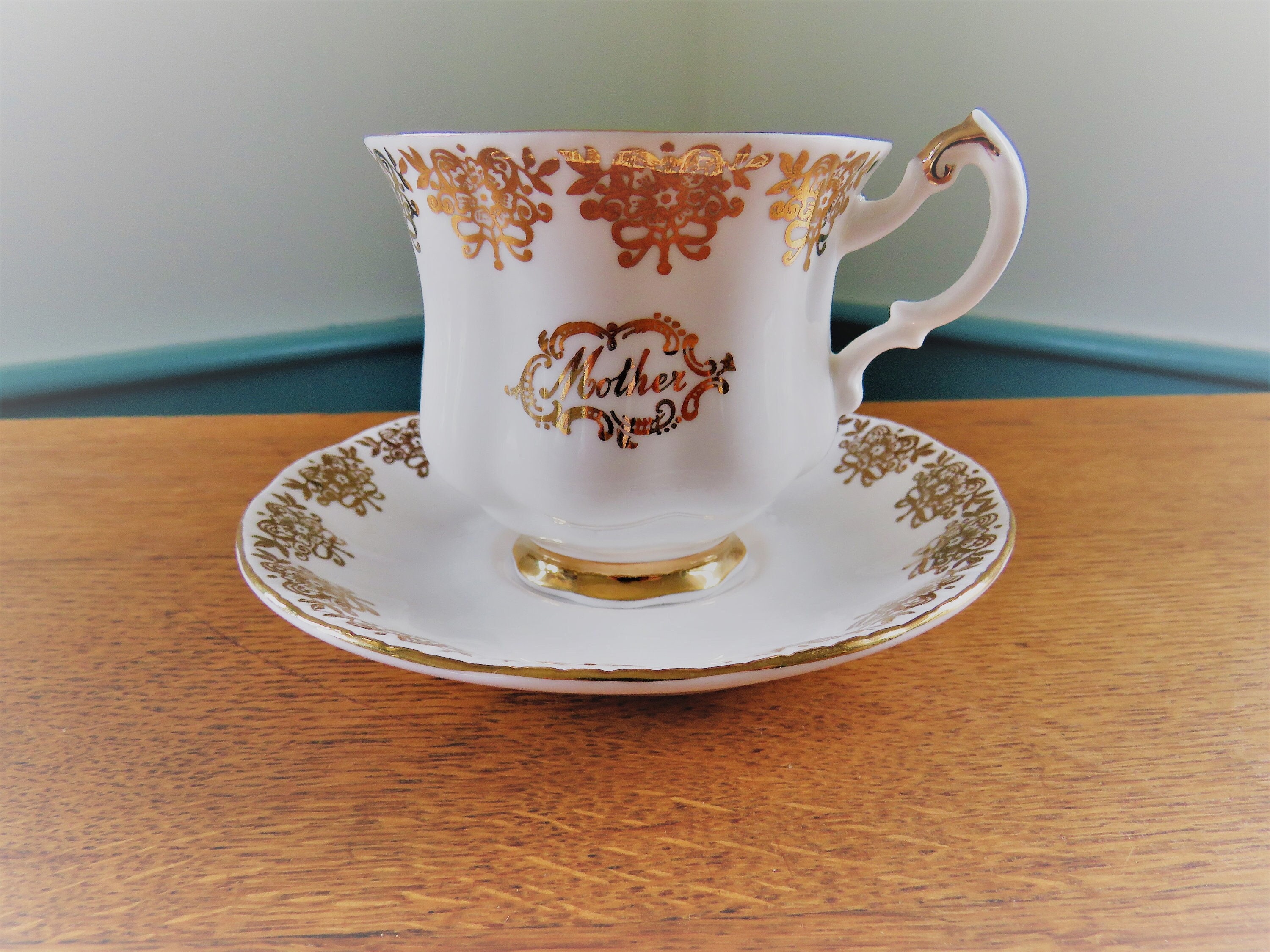 Paragon MOTHER Teacup & Saucer with 22 Kt Gold Decoration, 8 ounces