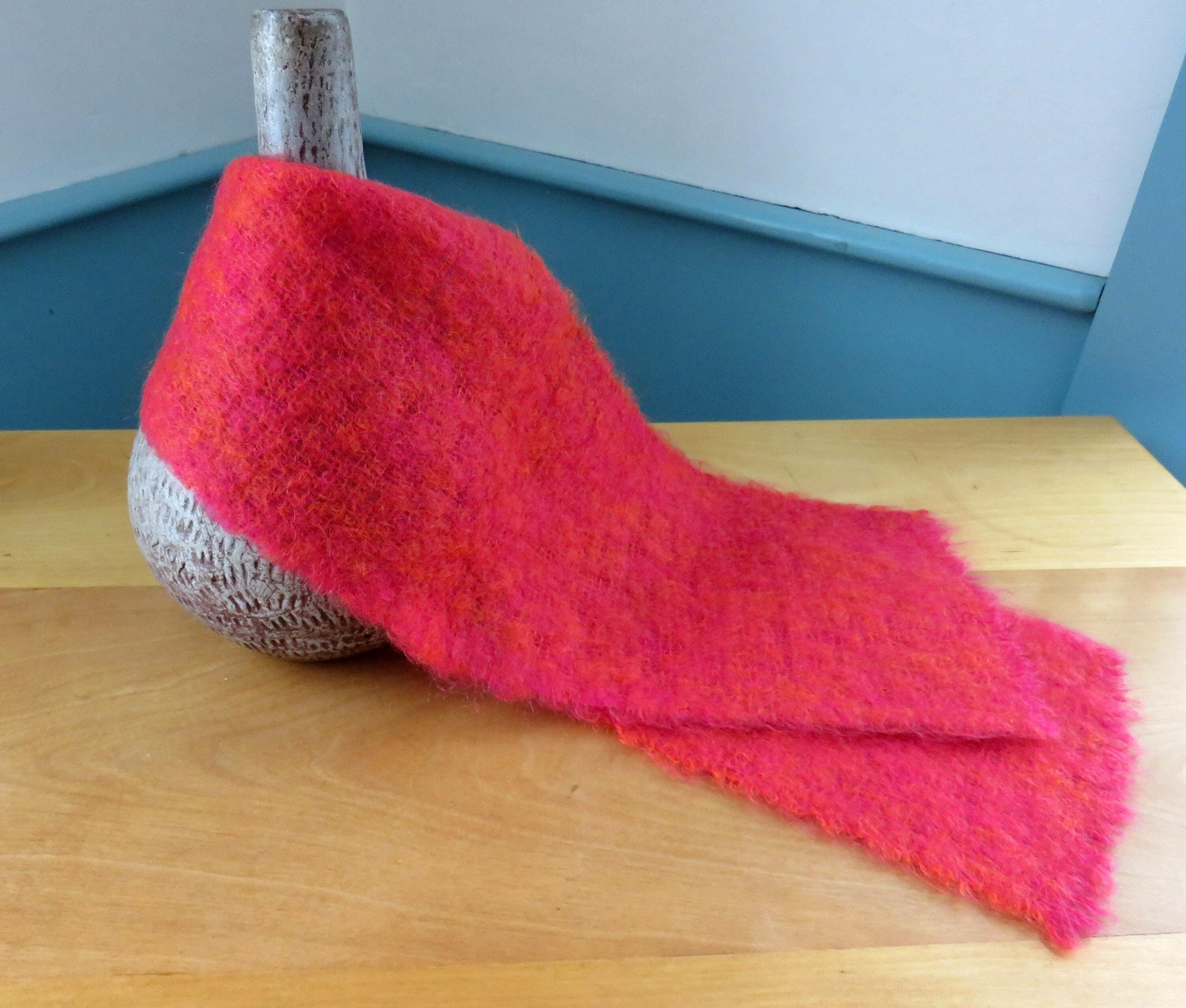 Women Powder Pink Knit Fuzzy Wool Kid Mohair Scarf Hand Knit Light Transparent Women Powder Pink Knit Fuzzy Wool Kid Mohair Scarf Hand Knit Light Transparent