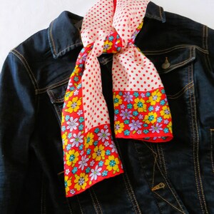 GLENTEX Silk Floral Polka Dot Oblong Scarf, Hand Rolled Hem, Warm Colors
