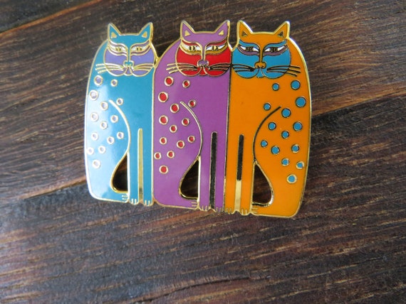 Laurel Burch SIAMESE CATS Brooch in Colorful 1980… - image 6