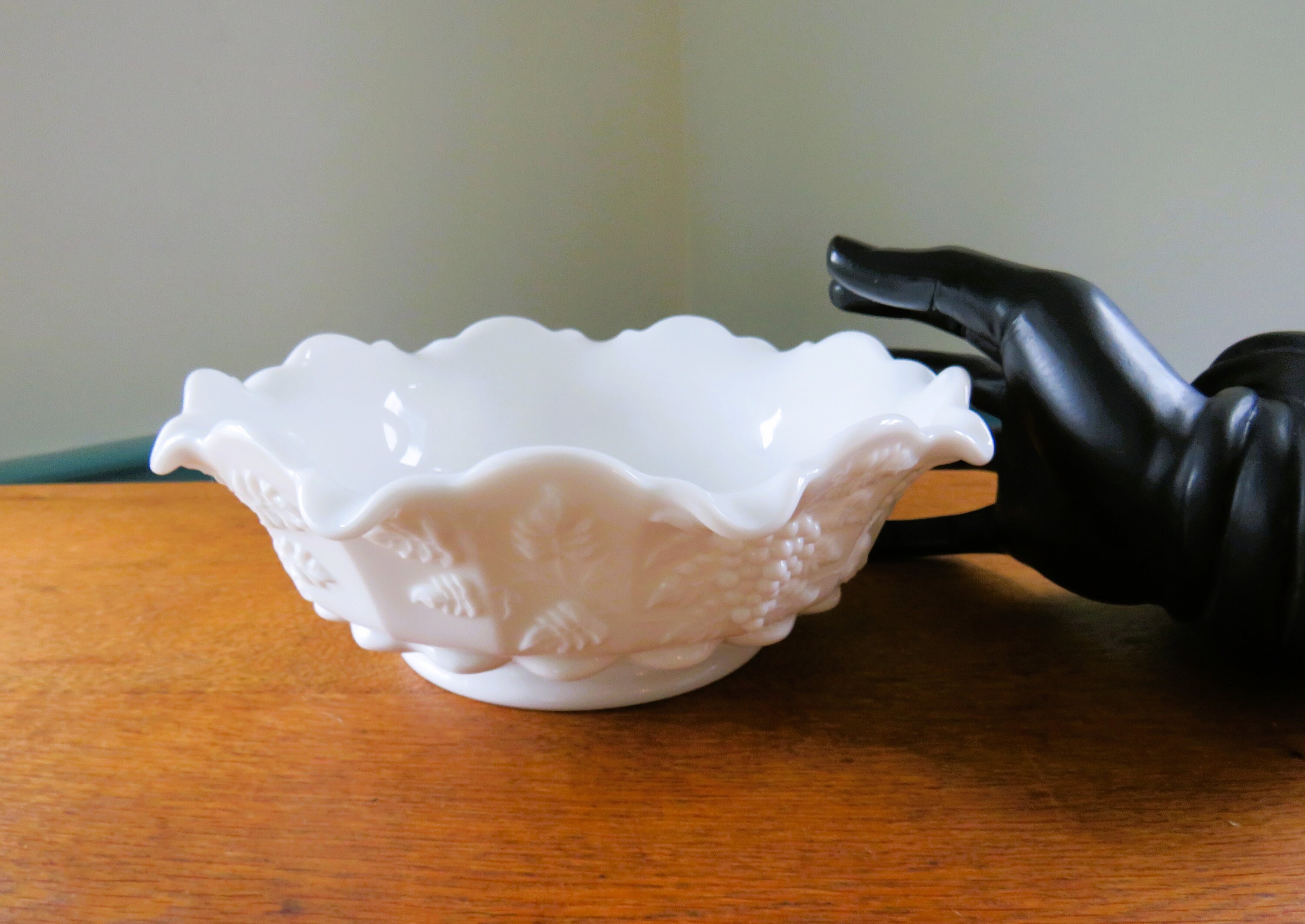 Westmoreland Paneled Grape Milk Glass Crimped 9 1/2