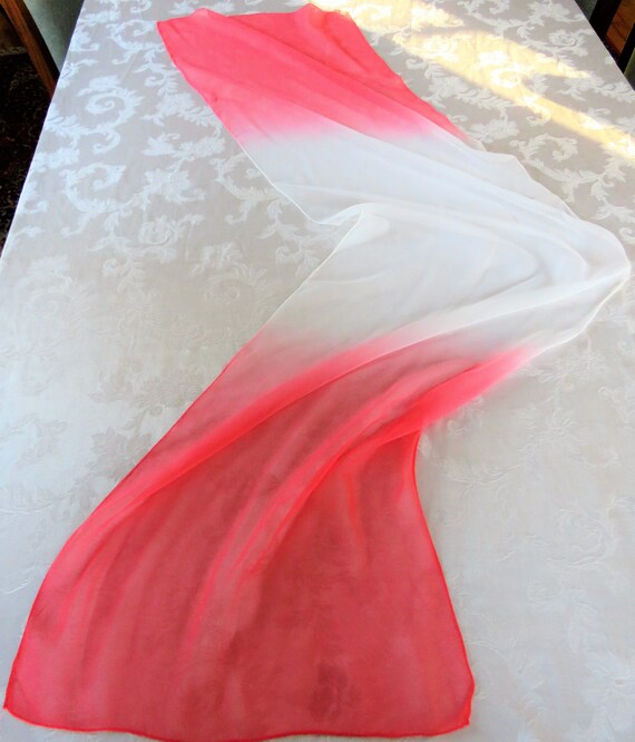 Peachy Pink White Chiffon Oblong Scarf, Very mid … - image 7