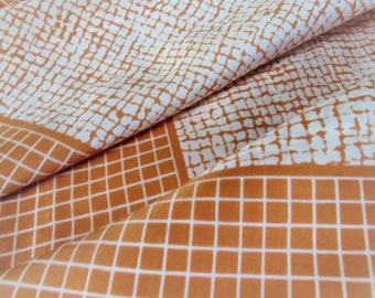 Tan Brown White Squares Pattern Polyester Square Scarf, Made in Japan