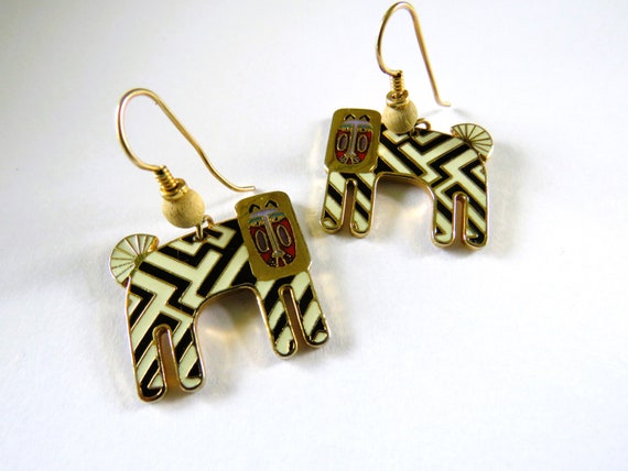 Laurel Burch ZZZEBRA Dangles, Black White Gold To… - image 1