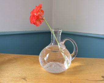 Small Clear Hand Blown Glass Beaker, Pitcher,, Vase, Minimalist and Elegant