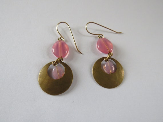 Marjorie Baer MB SF Brass Pink Glass Dangle Earri… - image 2