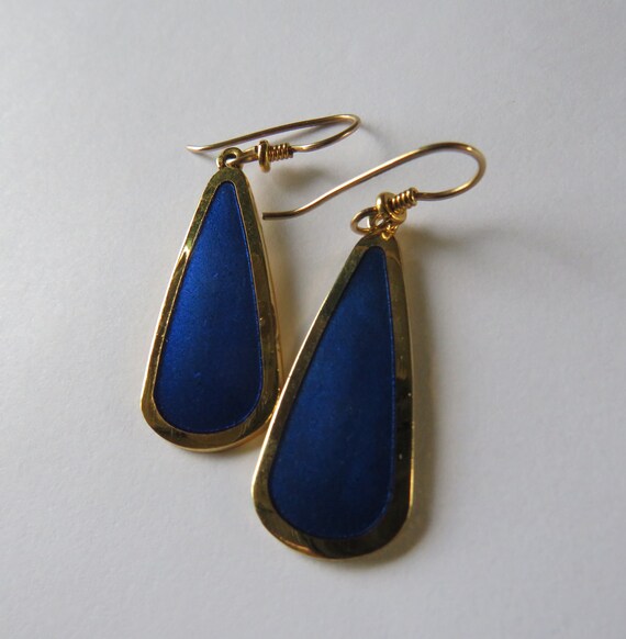 Laurel Burch Blue Gold Tone Signed Teardrop Ename… - image 8