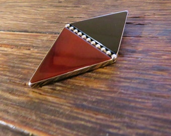 Sterling Onyx Jasper Great Falls Metal Works pin - retro modernist handcrafted GFMW
