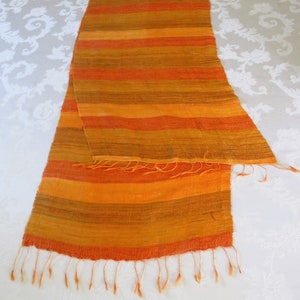 Raw Silk Woven Wrap/ Large Scarf in Bright Autumn Colors, 72" x 16"