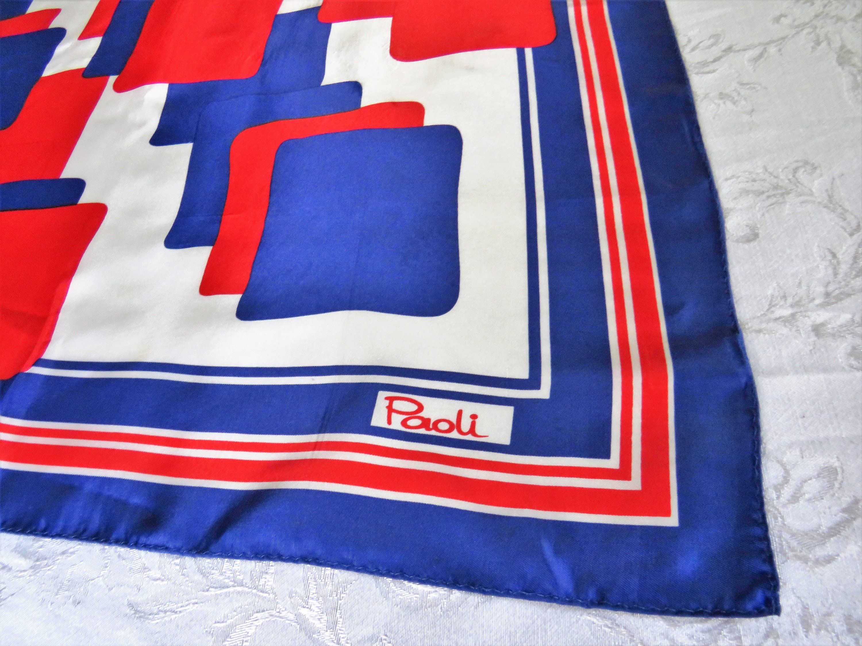 Paoli acetato sarga mediado siglo moderno rojo blanco azul cuello bufanda,  colores patrióticos - Etsy España