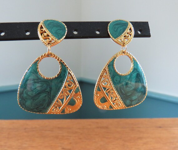 BEREBI Statement Stud Dangles Gold  Plated Jade G… - image 2