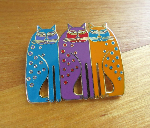 Laurel Burch SIAMESE CATS Brooch in Colorful 1980… - image 2