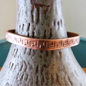 Unisex Copper Cuff Bracelet Greek Key Pattern - deformed