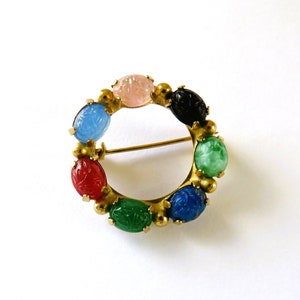 Scarab Resin Gold Tone Brooch - Egyptian Revival, 1 1/8&quot;