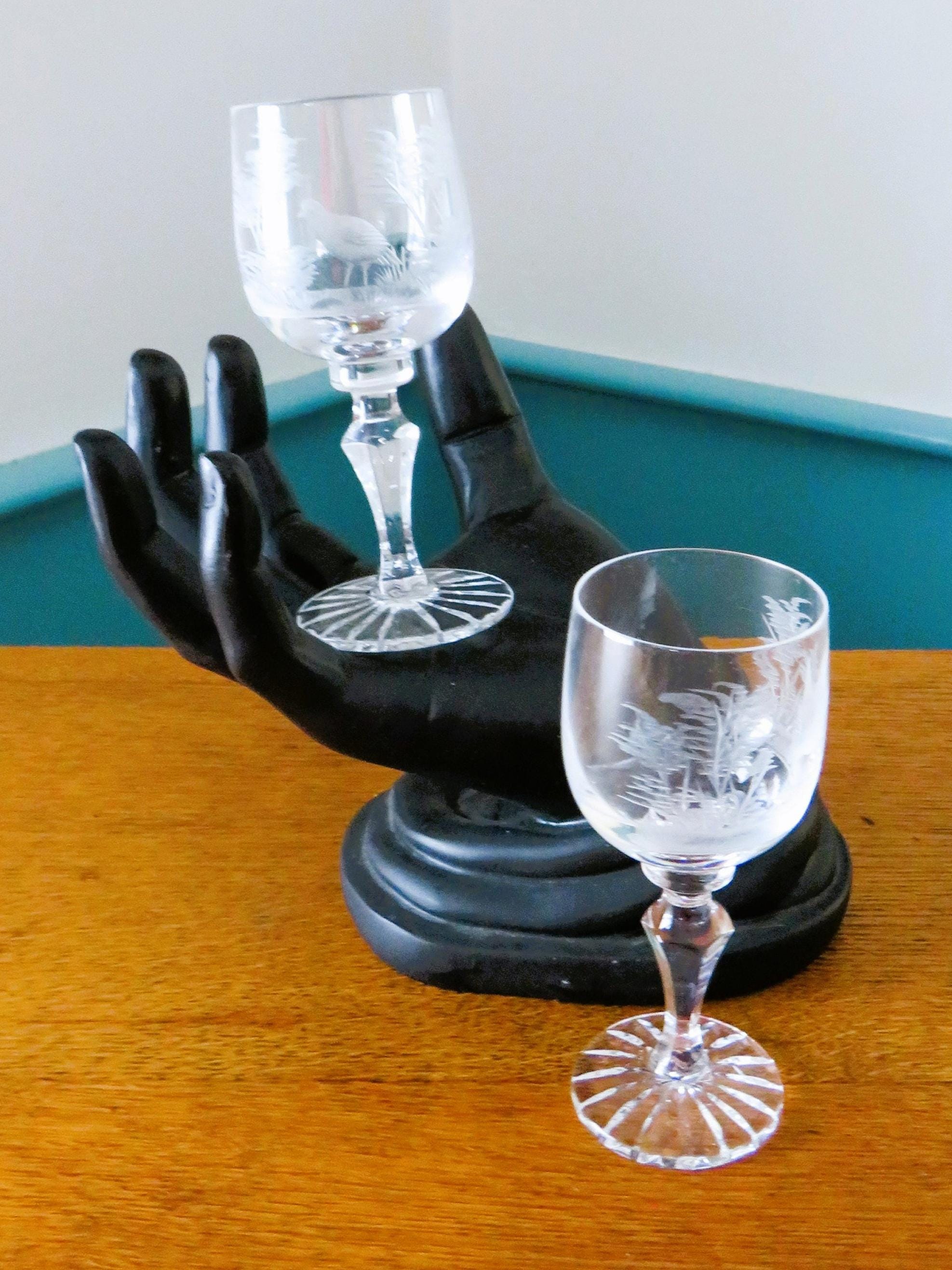 クリスタルエッチングの鳥のシーンのコーディアル 2 個セット、六角形