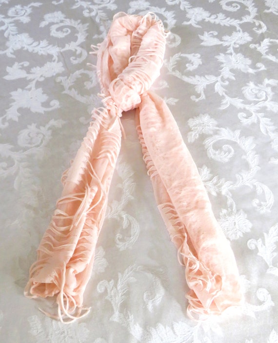 Pale Peach Oblong Knit Cut Fabric Polyester Scarf… - image 3