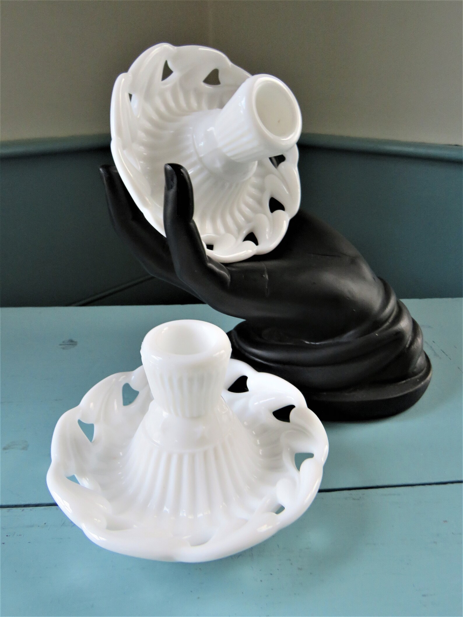 Fostoria BETSY ROSS Milk Glass White Candle Holders 1950s Etsy
