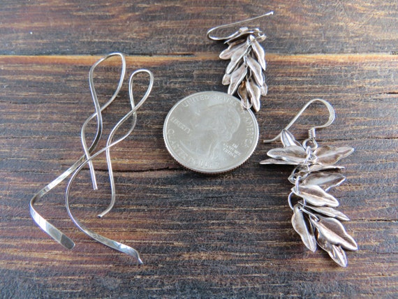 Sterling Leaves, Leaf Cluster Dangle Earrings, FU… - image 5