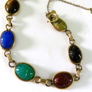 AMCO Gold-Filled Scarab Bracelet Hand Carved Semi Precious Stones