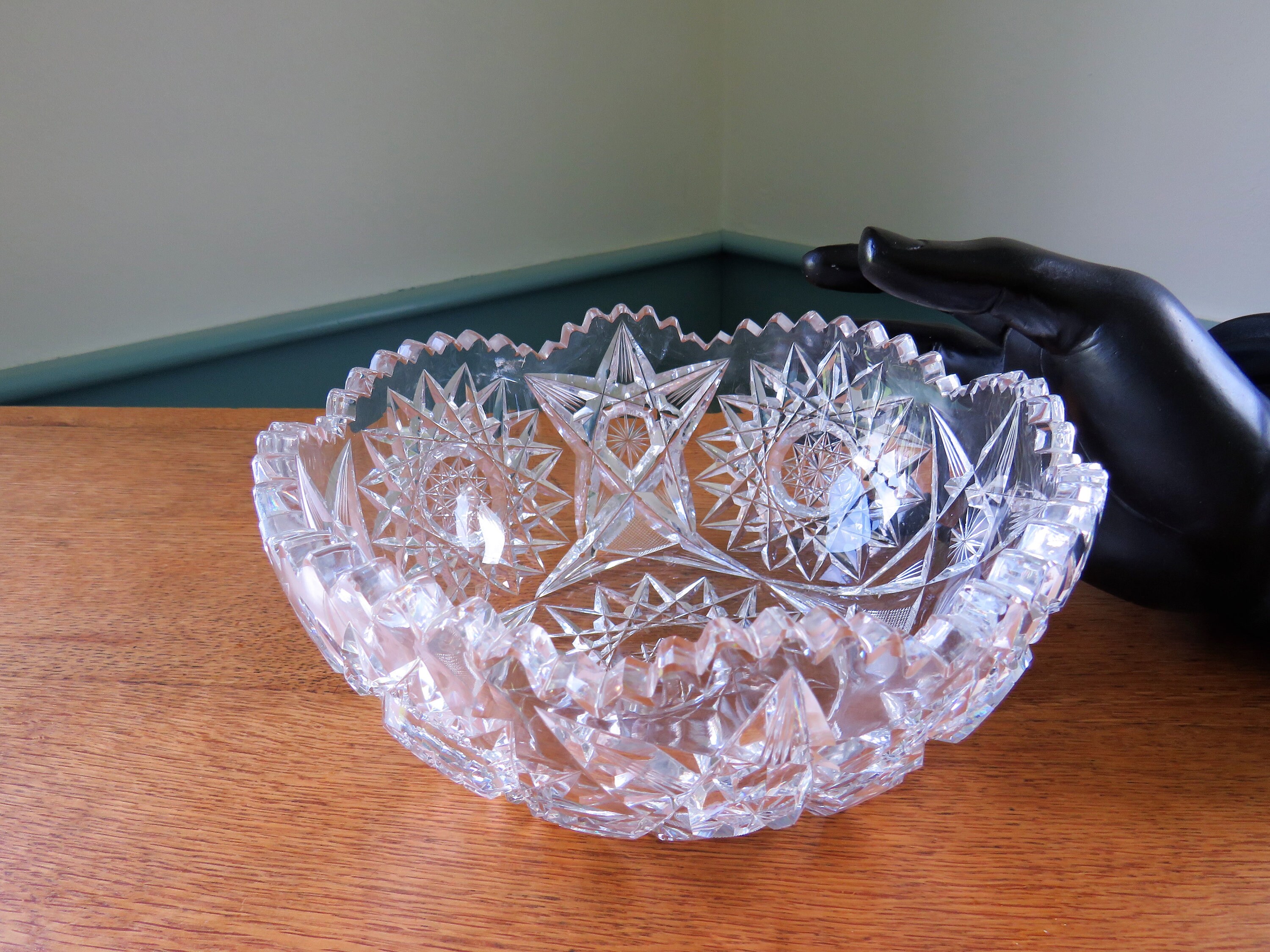 Brilliant Cut Crystal Bowl: Hobstar & Five-pointed Star  Beautiful Vintage 5 Point Star Bowl main image 0