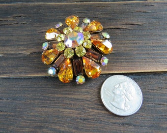 Broche fleur strass verte et aurore boréale vntage des années 50