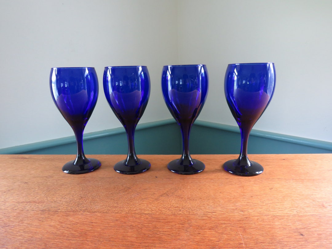 SET of 4 Libbey Cobalt Blue Goblets/ Wine Glasses Etsy