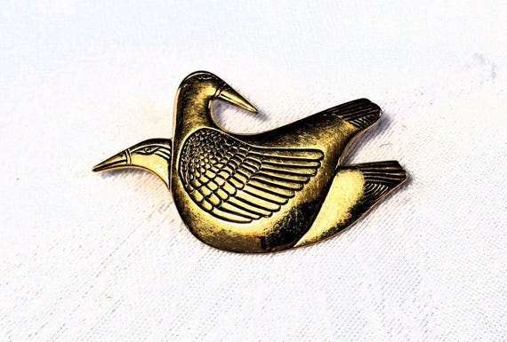 Gold-Plated Laurel Burch Love Doves Brooch