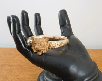 アンティーク ゴールド メッキ ライオン ヒンジ バングル PRST Co 刻印