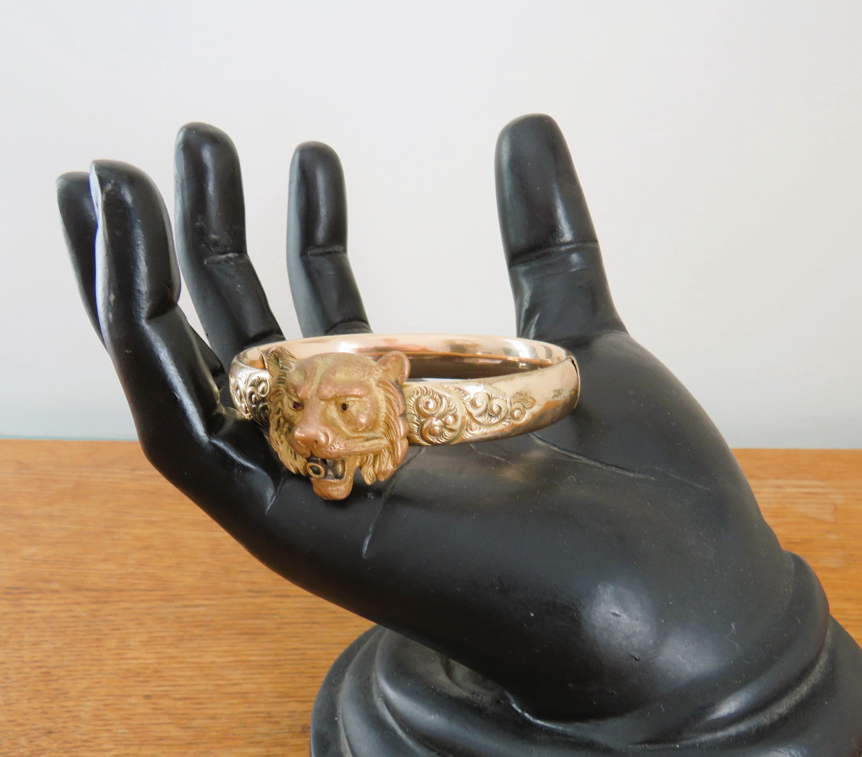 アンティーク ゴールド メッキ ライオン ヒンジ バングル PRST Co 刻印