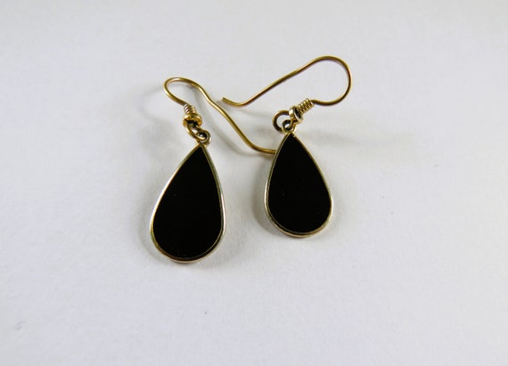 Laurel Burch TEAR Gold Tone Black Enamel Dangles,… - image 1