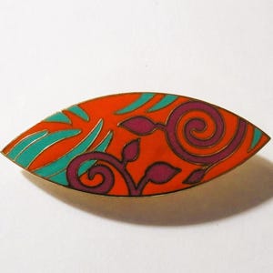 Isle of Skye Orange Purple Teal Scrolls and Leaves Brooch