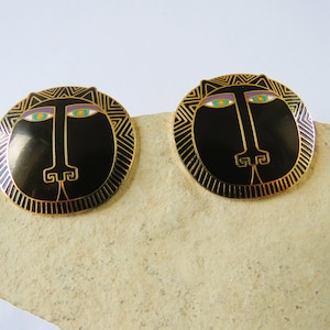 Laurel Burch MOON TIGER Studs Tono dorado Cara de gato negro