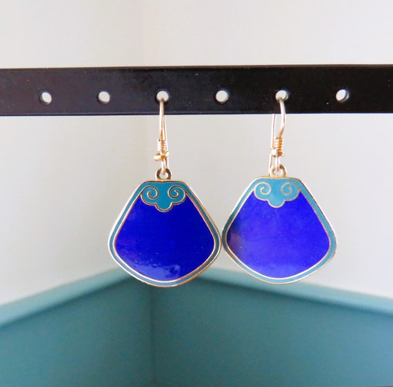 Laurel Burch Cobalt Blue Teal Gold Tone Deco Styl… - image 1