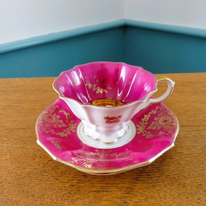 Lindner Kueps Bavaria Demitasse Cup & Saucer, Raspberry Color with Gold 2 1/2 Ounce