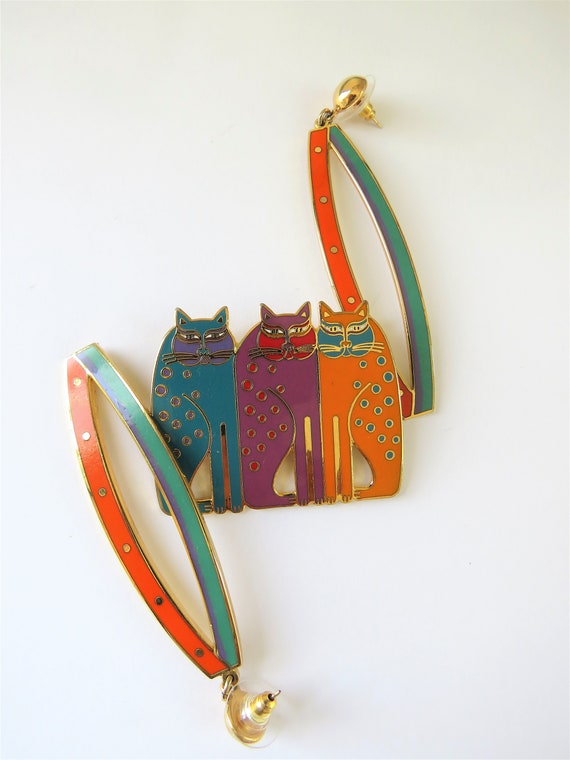 Laurel Burch SIAMESE CATS Brooch in Colorful 1980… - image 10