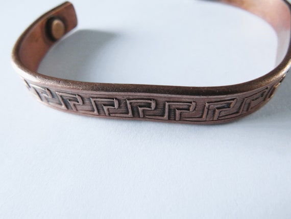 Unisex Copper Cuff Bracelet Greek Key Pattern - d… - image 4