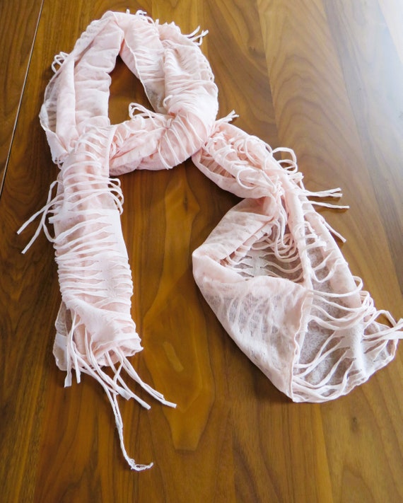 Pale Peach Oblong Knit Cut Fabric Polyester Scarf… - image 7