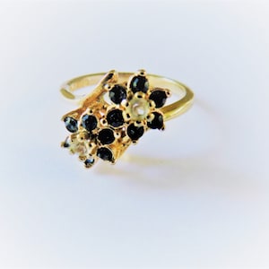 18KT Gold Electroplated Ring, Simulated Diamonds and Sapphires, Size 5 1/2, Pinky Ring