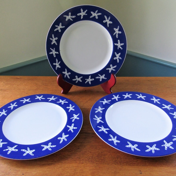 SET of 3 STARFISH Blue & White Dinner Plates, 10 5/8", Living Schones Fur Zuhause