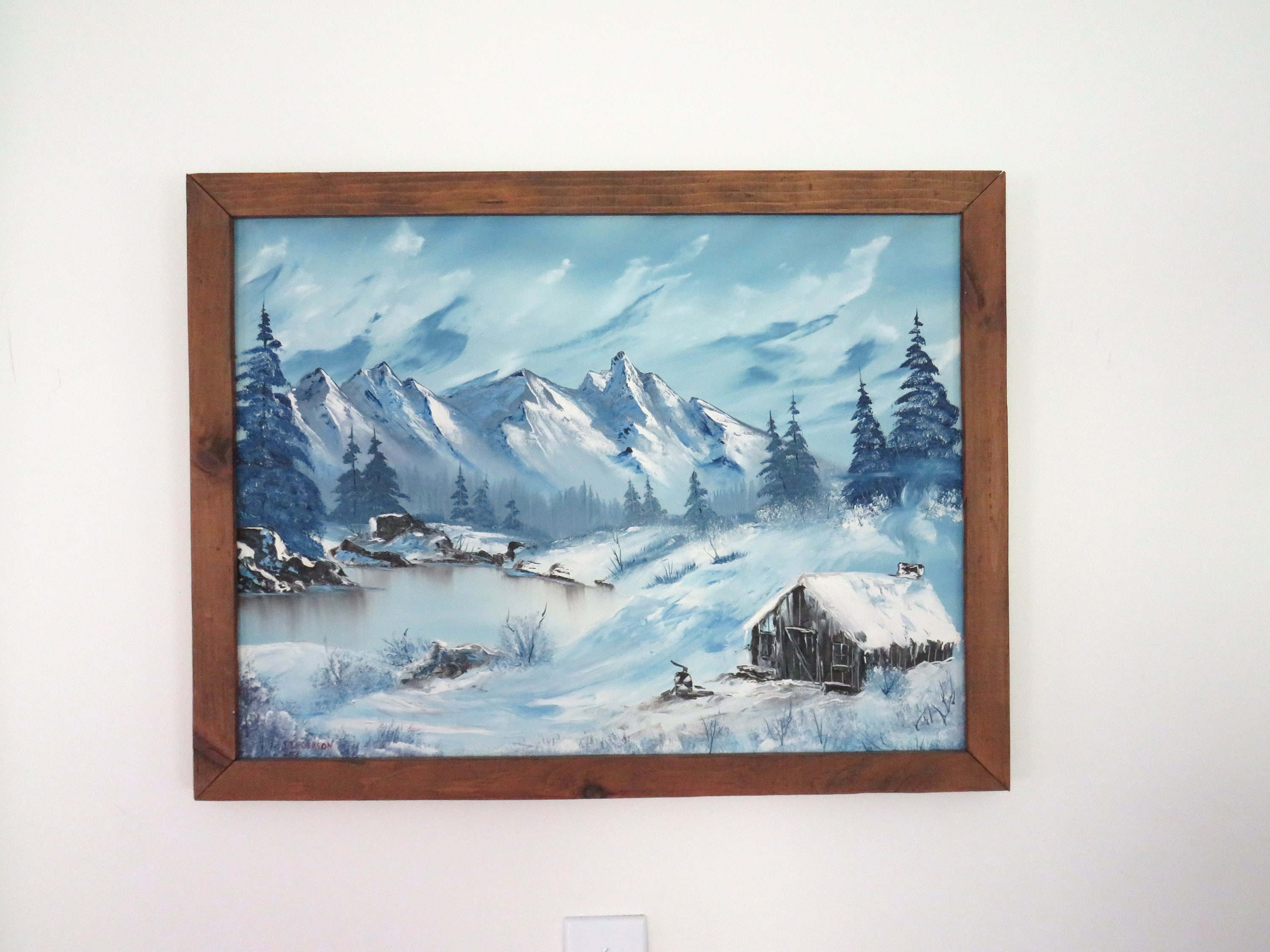Snowy Cabin, Acrylic on 8x8 canvas ❄️ : r/painting