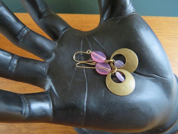 Marjorie Baer MB SF Brass Pink Glass Dangle Earri… - image 8