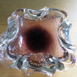 Murano Brown Metallic Gold Bubble Art Glass Bowl, Ashtray, Mid Century Lovely