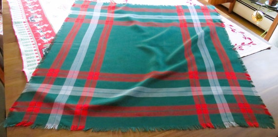 Rayon Fringed Scarf, Green Red White Plaid, Circa… - image 9