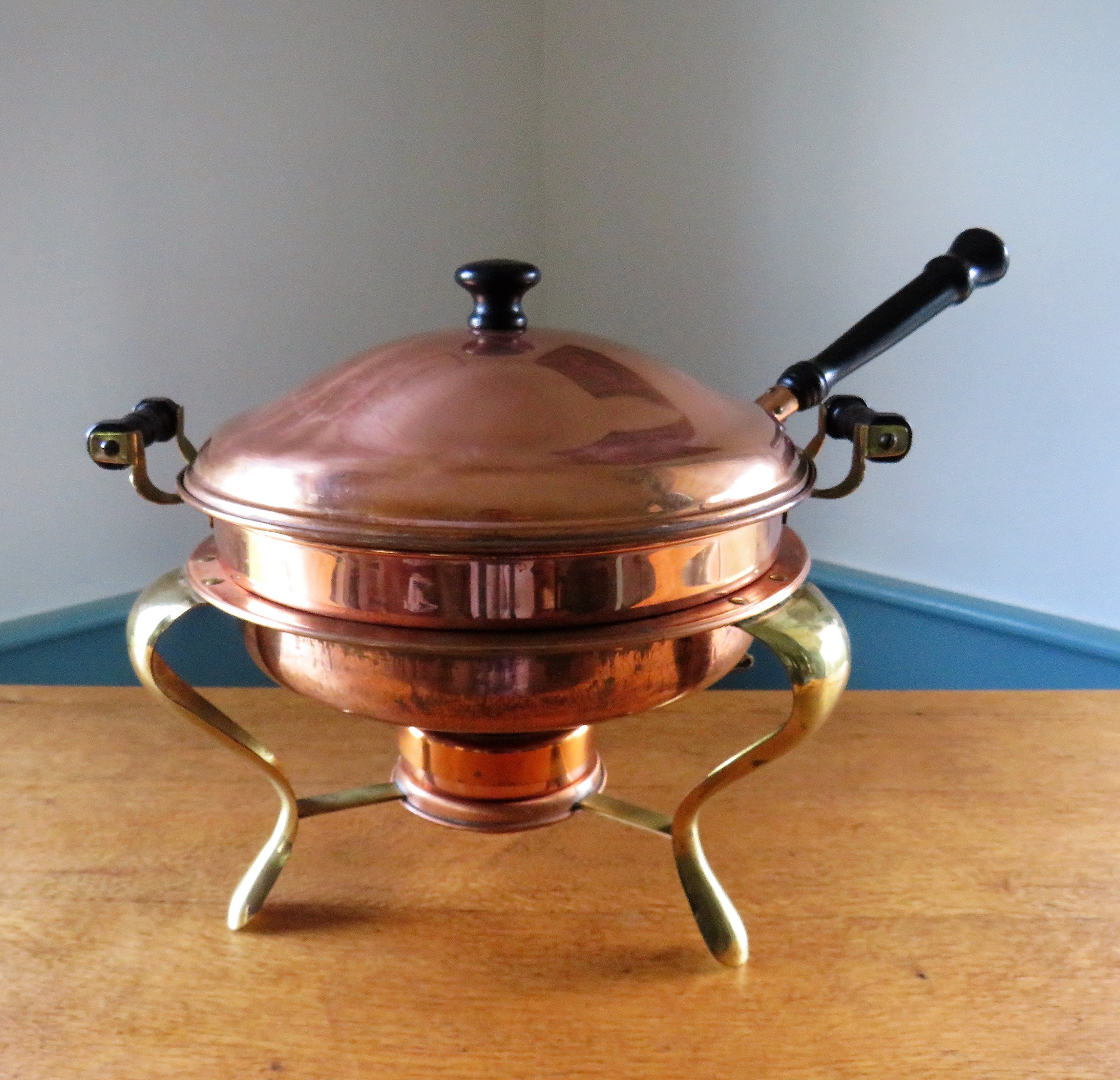 Copper Chafing Dish with Stand 3 Qt Round Chafing Dish 11 1/2 Dia x 14 H 