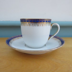 Cobalt Blue White Gilded VIENNA AUSTRIA Cup & Saucer - 3 1/2 ounce - Tasse, Demitasse