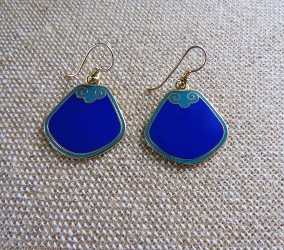 Laurel Burch Cobalt Blue Teal Gold Tone Deco Styl… - image 2