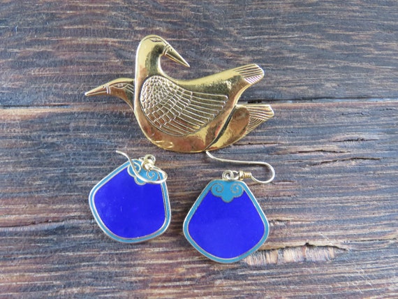 Laurel Burch Cobalt Blue Teal Gold Tone Deco Styl… - image 10